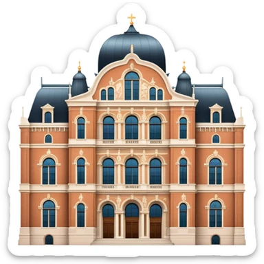Cinematic Realistic Rijksmuseum Landmark Emoji, depicted with the grand facade of the museum rendered in intricate detail and soft, historical lighting. sticker