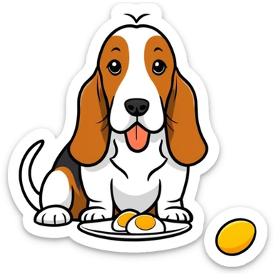basset hound eating eggs sticker