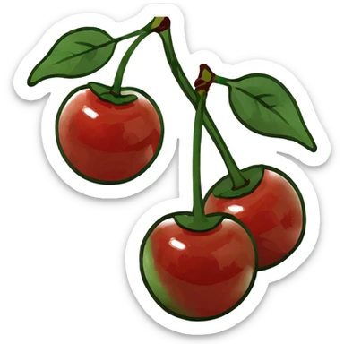 3D style pair of shiny red cherries with green stem sticker