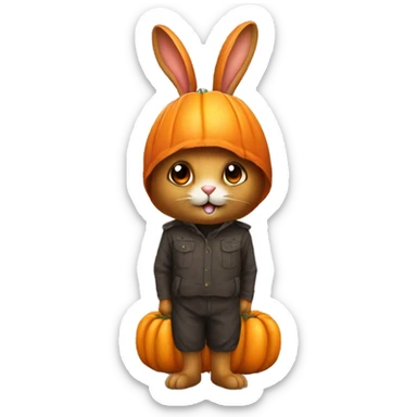 A rabbit with a pumkin costume sticker