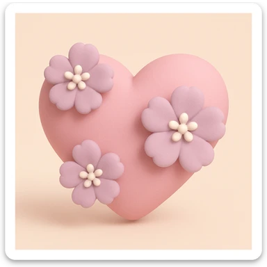 pink heart with sakura flowers, mochi style sticker