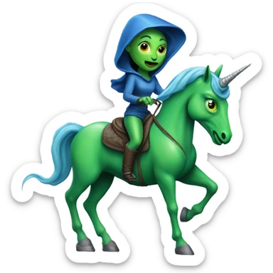 a green amazon alien woman on a blue unicorn no woke sticker