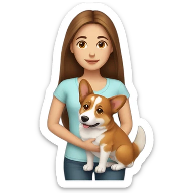 girl with long brown hair with corgi sticker