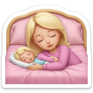 close-up of a blonde girl sleeping with eyes closed in a baby pink bed, soft and rounded features, minimalistic, apple emoji style sticker