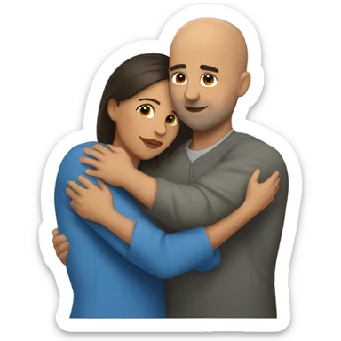 Comforting hug from brunette Puerto Rican woman to shorter bald male sticker