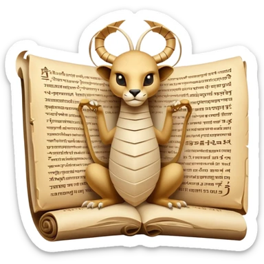 A creature composed of ancient scrolls and papyrus that have gained consciousness, folding and unfolding itself into different animal shapes while the hieroglyphs on its surface glow with arcane energy. sticker