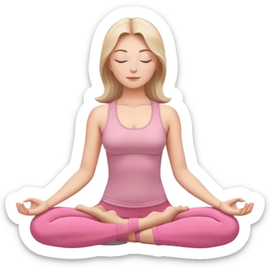 caucasian woman in lotus position meditating, eyes gently closed with peaceful expression, pink yoga pants and top sticker