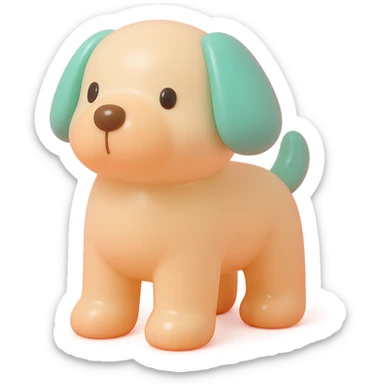               Transform {subject} into a soft vinyl figure with a smooth, glossy surface. The material should look slightly rubbery and tactile, with minimalistic curves and a matte-gloss hybrid finish. Use pastel or soft solid colors. The surface is seamless, with no visible textures or roughness. Studio lighting, vibrant background, clean, playful, designer toy aesthetic and no shadows. {subject} = dog sticker