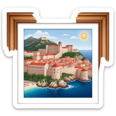 Cinematic Realistic Dubrovnik Landmark Emoji, depicted with historic fortified walls and red‚Äêtiled roofs rendered with intricate detail and dynamic, coastal lighting. sticker