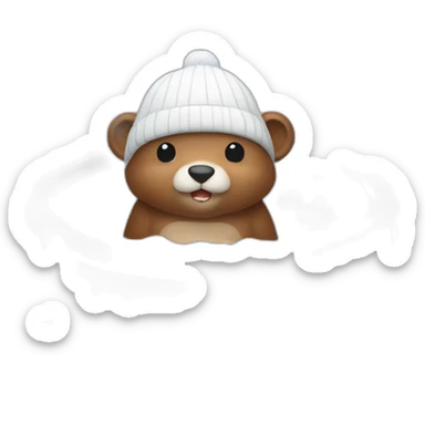 a beaver with a white beanie taking a cold bath sticker