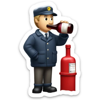 Drunk Postman drinking in snow  from wine decanter by mailbox  sticker