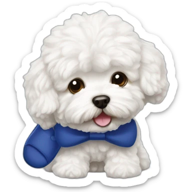 white maltipoo with dark blue slipper in his mouth sticker