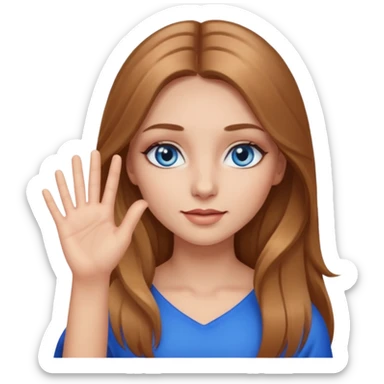 A girl with makeup, long light brown hair, blue eyes, with her palm up. with black outlook   sticker