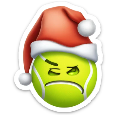 Tennis ball with a face and Santa hat sticker