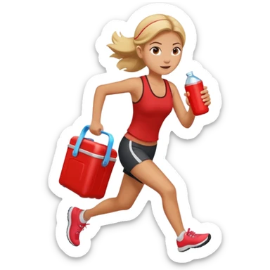 Girl running holding red cooler sticker