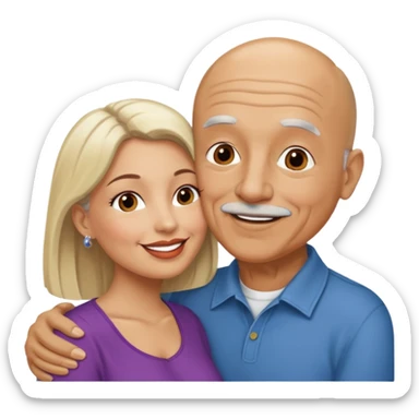 Older Bald Hispanic man kissing white dark blonde woman sticker
