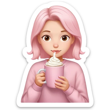 A girl who loves pastel pink drinking hot chocolate  sticker