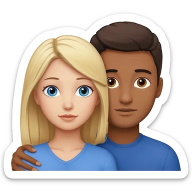 blonde hair blue eyes woman embracing a taller man who has brown skin and dark hair sticker