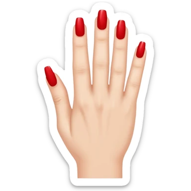 A woman's hand with red nail polish sticker