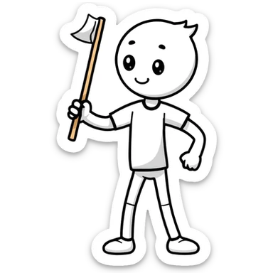 cartoonish sticker of a stick man in a colorful T-shirt, playful pose sticker