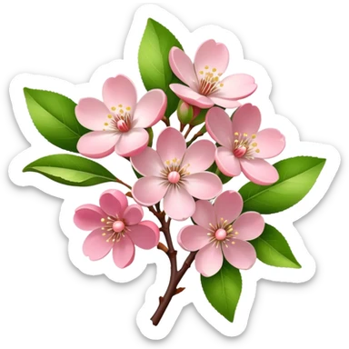luxuriant bouquet light pink Apple blossom, luxuriant, stem, leaf, bud sticker
