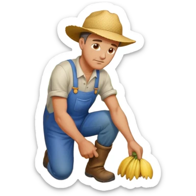 emoji of a farmer working in the field, bent over the garden, with a tired face and sweat sticker