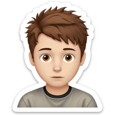 Create an emoji of YouTuber DavidMC's face - he has hair with short sides but a messy top, it is brown. It is not super curly and he has white skin sticker