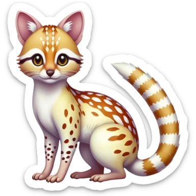 Iridescent white albino colorful fruity blingy crystalline Genet-Numbat-Ocelot-Tanuki-Cheetah-Ocicat-Caracal-hybrid-fusion, full body sticker
