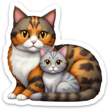 Tortoiseshell cat with light grey cat  sticker