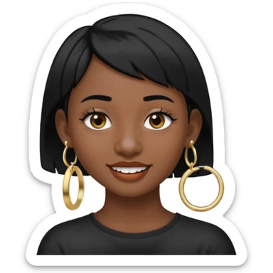 Make a emoji of a person with dark skin and has a nose ring and has a bunch of small earrings and a big earring and who has a tiny bit of hair and who has a gap between her two front teeth sticker