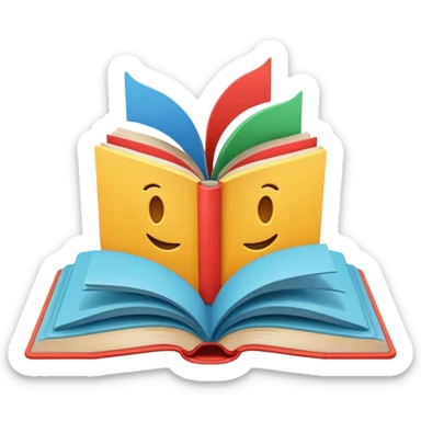 A minimalist emoji-style icon representing wordplay — symbolizing creativity with language. It features an open book or speech bubble merging with playful letters or word fragments, forming a clever visual pun. sticker
