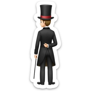 19th century man in a top hat, full body, standing, facing away, back view, emoji style sticker