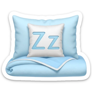 fluffy white pillow with light blue ZZZ symbols floating above it, soft blanket folded nearby, cozy and calm, flat minimal design, pastel colors, transparent background" sticker