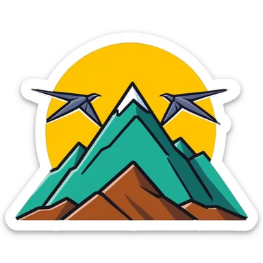 eight-pointed star with wide wings and mountain silhouette in center sticker