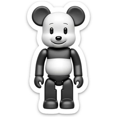 Bearbrick figure with KAWS style but with a happy smile instead of X eyes, simplified toy bear shape with articulated limbs sticker