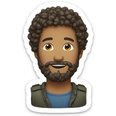 man saluting with curly hair and beard sticker