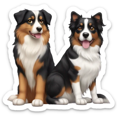 A calico cat next to a black and tan Australian Shepard dog sticker