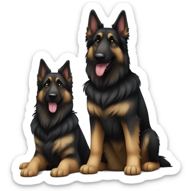 2 black long haired German shepherd dogs sitting next to each other  sticker