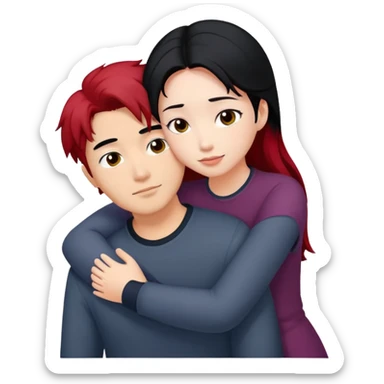 asian guy with black hair hugging red haired girl sticker