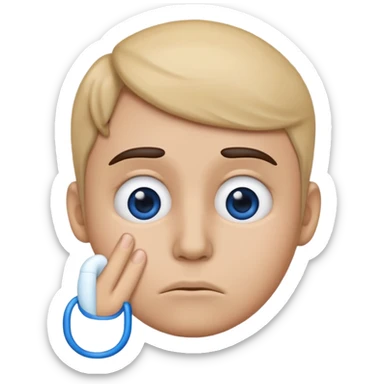 Blue emoji keeping hand in lip sticker