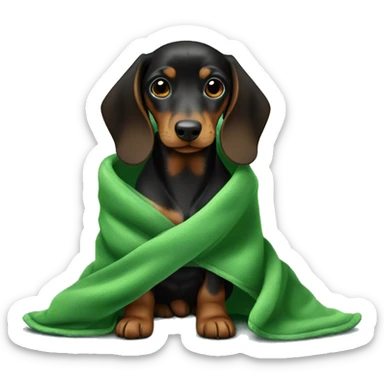 One black and brown dachshung puppy in a green blanket sticker