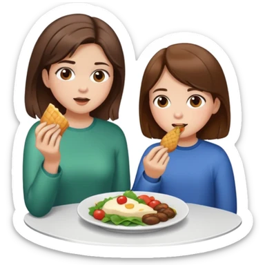 Mutter kurze Haare und Tochter lange Haare  am Essen braune Haare sticker