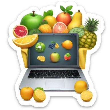 Laptop screen with web ecommerce fruit money sticker