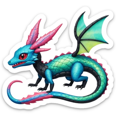 Spooky ghastly oily scaly stitched colorful Salandit-Flygon-Sylveon-Umbreon-fusion-Pokémon-hybrid-creature  sticker