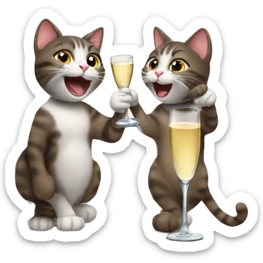 two cats cheers champagne sticker