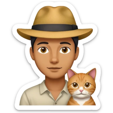 A man with an hat who has cat's form sticker