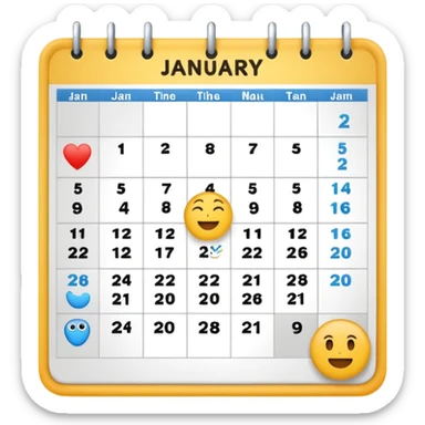 January calendar flat emojy style just writte Jan 2026. More flat style Just JAN 2026 should be on it. No need for days , shoujdbe JAn 2026 written in the middele of the icon sticker