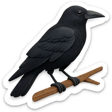American Crow on a branch, layered paper details, realistic feather patterns, deep black and subtle iridescence sticker