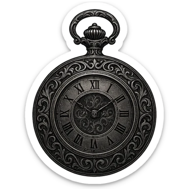 silver pocket watch in aristocrat goth style, engraved, gothic patterns sticker