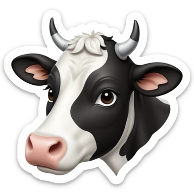 cinematic-noble-black-and-white-cow-portrait-emoji,-poised-and-regal,-with-a-large,-sturdy-build-and-a-beautifully-patterned-hide-of-rich-black-accented-by-crisp-white-patches,-deep-set-soulful-brown-eyes,-simplified-yet-sharp-and-sophisticade sticker